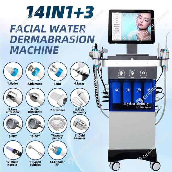 14 IN 1 Hydra ทำความสะอาดผิวหน้า Water Oxygen Jet Peel Machine